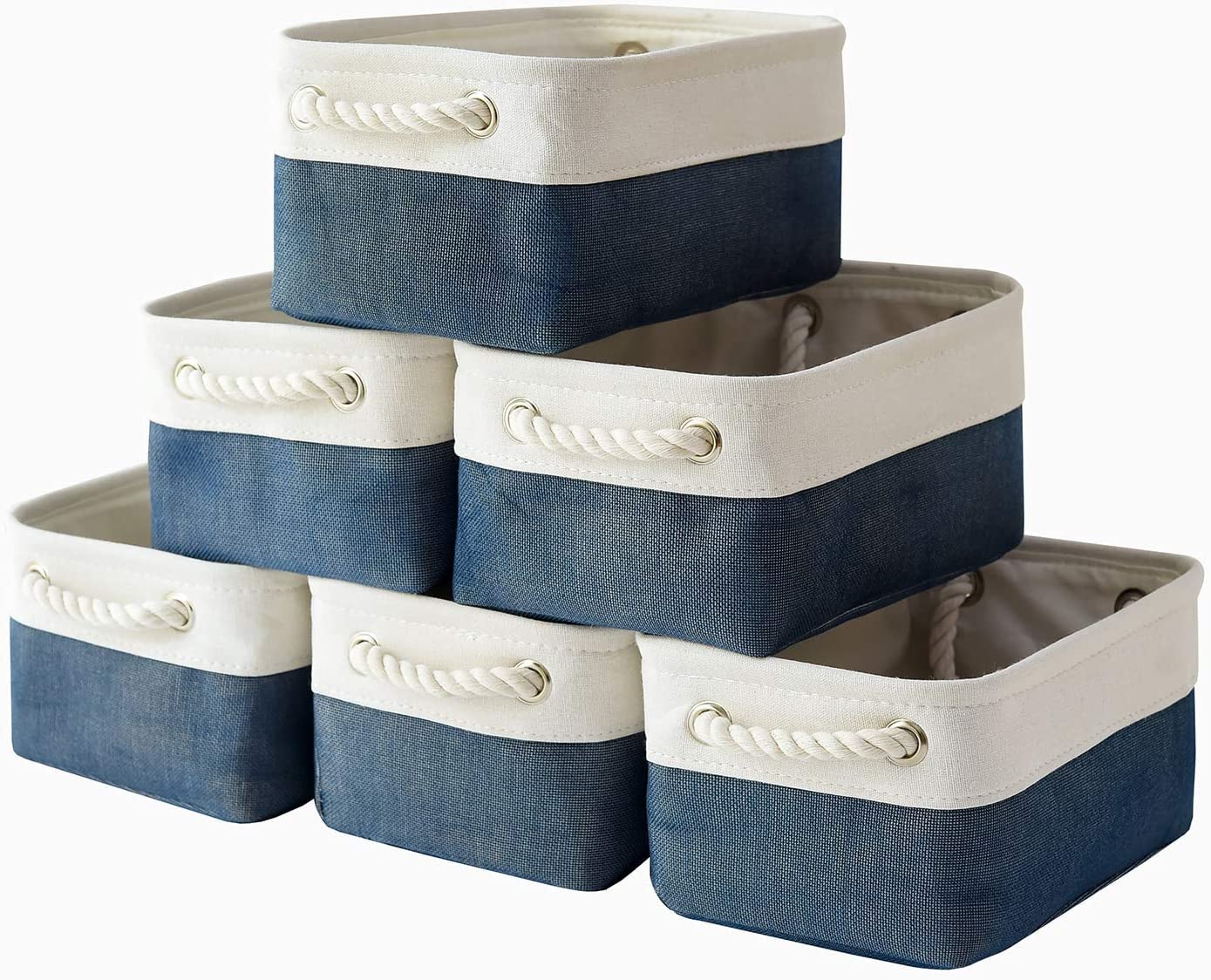 TcaFmac Organization and Storage Cubes - 12x8x5.2 inch Small 6 Pack Collapsible Storage Bins for Sheves, Fabric Storage Basket for Gifts Empty for Closet Cloth Toy Kids Books(White & Jean Blue) Image