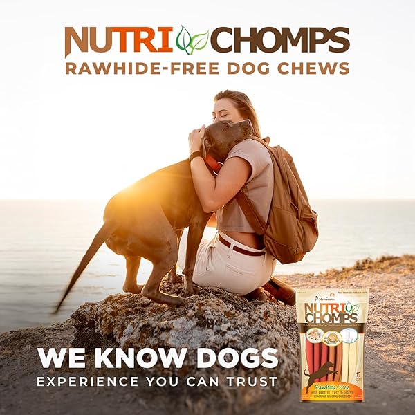 NUTRI CHOMPS DOG CHEWS, 5-INCH TWISTS, EASY TO DIGEST, RAWHIDE-FREE DOG TREATS, 15 COUNT, REAL CHICKEN, PEANUT BUTTER AND MILK FLAVORS