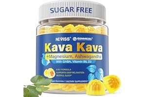 NEVISS Kava Kava Gummies for Calm, Relaxation & Natural Sleep | w/GABA, Ashwagandha, Magnesium, Vitamin B6 D3 | High Potency Kava Root Extract Supplement | Sugar-Free, Melatonin-Free, Vegan 60 Ct