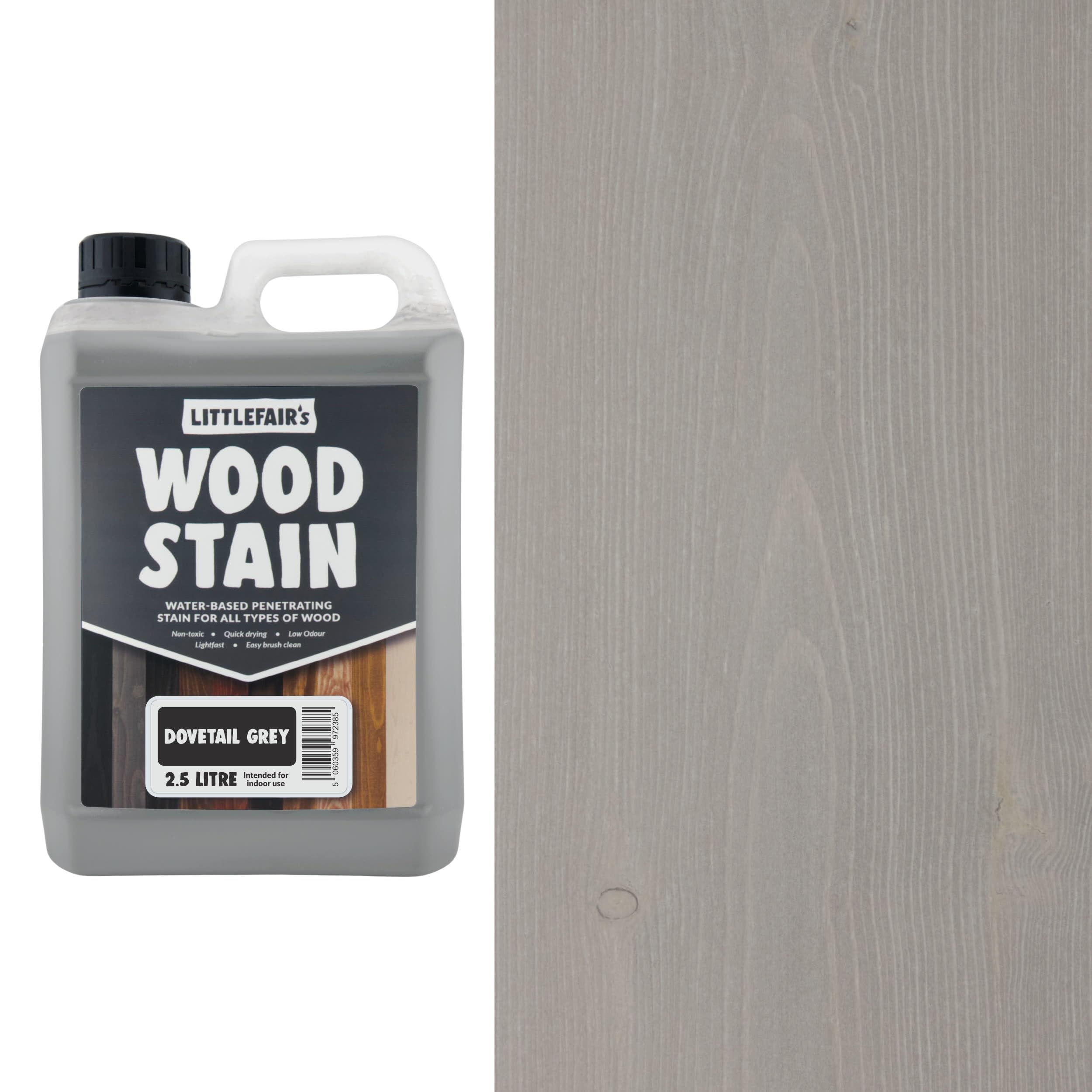Littlefair's Wood Stain Water Based - 2.5 LTR - Indoor Furniture Stain Light & Dark Finishes - Special Non Toxic & Eco Friendly Formula - Wood Stain for Crafts - Colour: Dovetail Grey