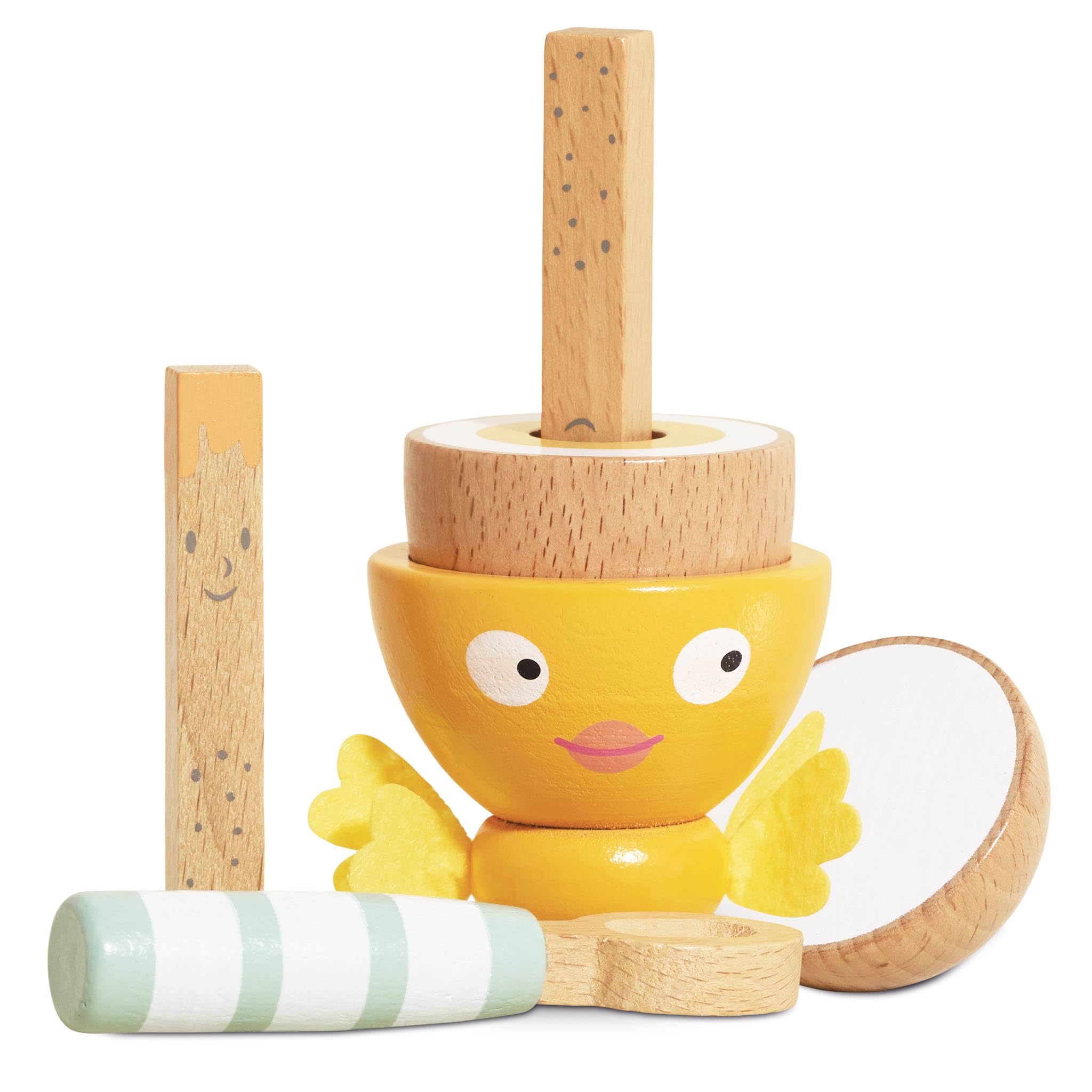 Le Toy Van - Wooden Honeybake 'Chicky - Chick' Wooden Egg Cup Set Pretend Food Kitchen Play Toy Set | Kids Role Play Toy Kitchen Accessories,Wood,pink,12 x 16 x 6.3 cm