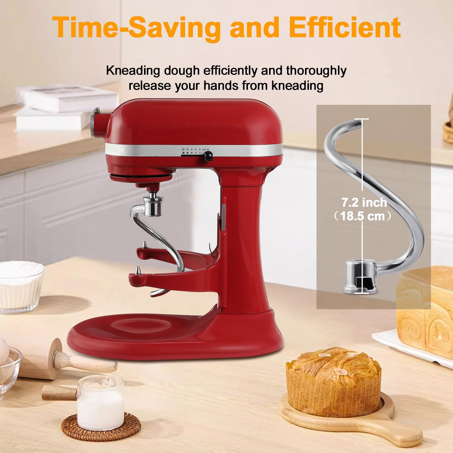 6 QT Dough Hook for KitchenAid Mixer, Stainless Steel Spiral Dough Hook Attachment for KitchenAid 5.5-6 Quart Bowl-Lift Stand Mixers, Fits Models KV25G0X, KP26M1X, Pro 600 Series