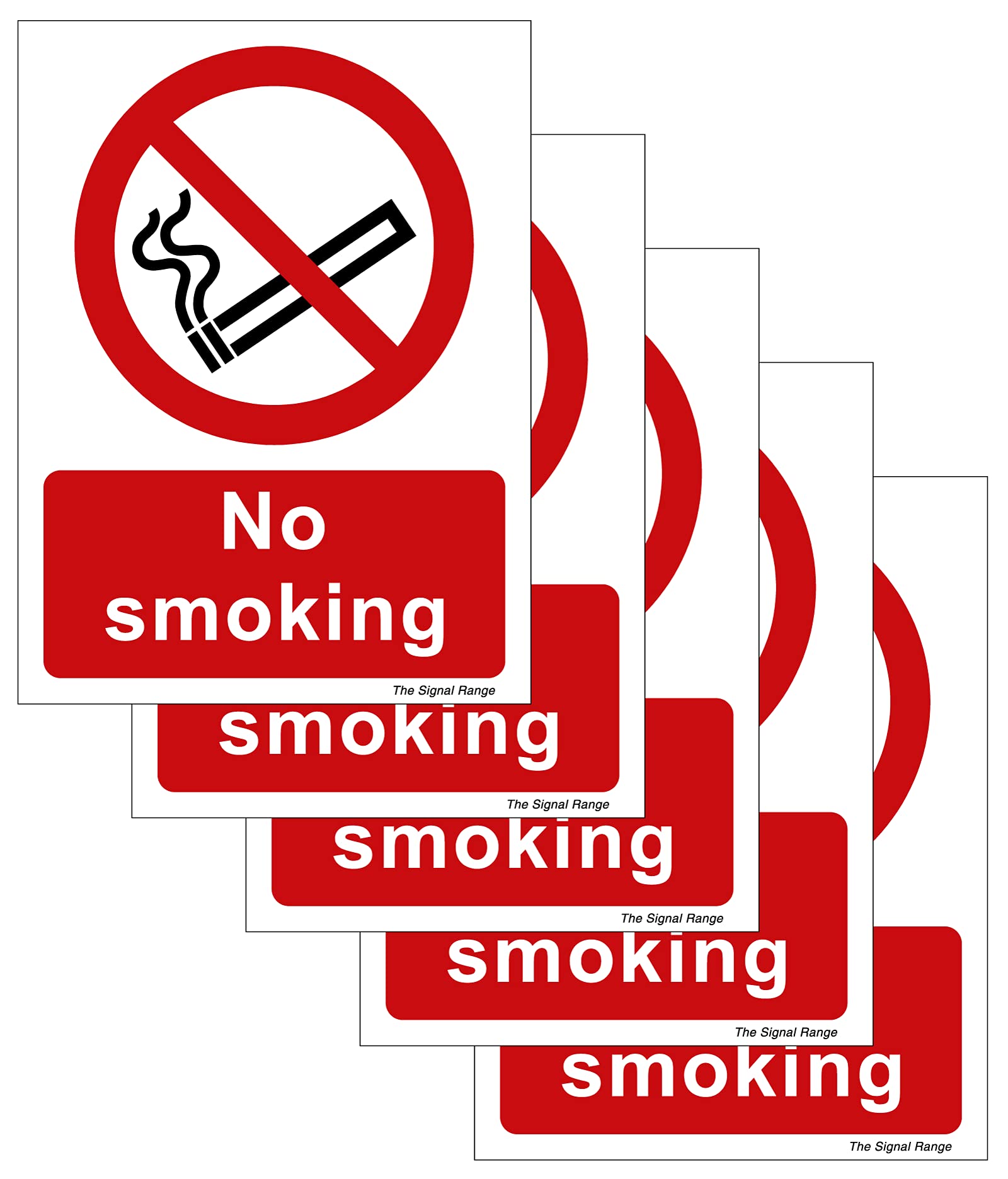 Pack of 5 self Adhesive Safety Signs 135mm x 180mm - No Smoking