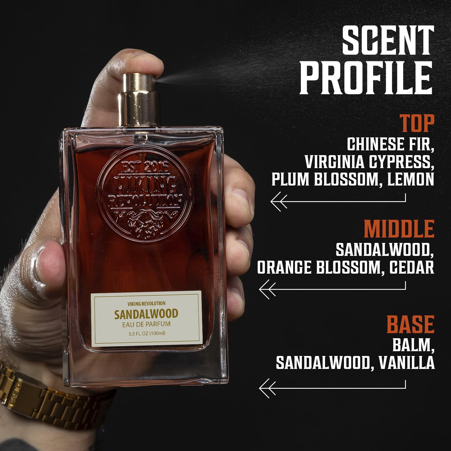 Viking Revolution Sandalwood Cologne for Men - Eau de Parfum - Woody Sandalwood Perfume with Notes of Cedar, Cypress, Plum Blossom, Lemon, Balm, Vanilla - Gifts for Men 3.5 Fl Oz