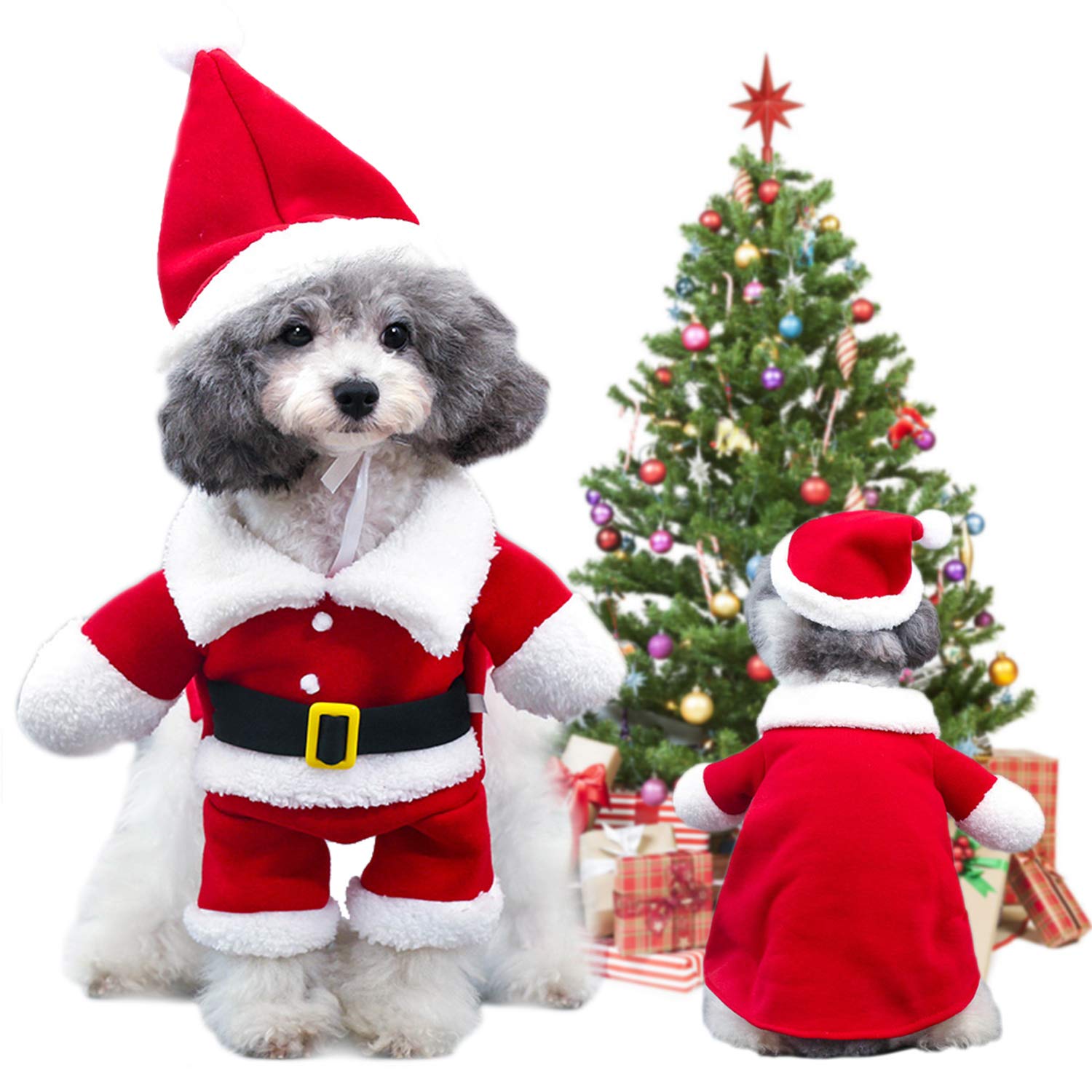 Christmas Pet Clothes Dog Cat Christmas Costume Santa Claus Hat Scarf Cosplay Dressing up Xmas Party Fashion New Year Clothing Accessories for Small Pet Cat Dog (M)