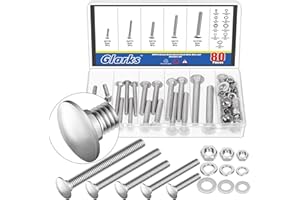 Glarks 80pcs M6 M8 M10 Carriage Bolts Screws, Round Head Square Neck Bolts, Square Neck Carriage Bolts Screws with Nuts and W