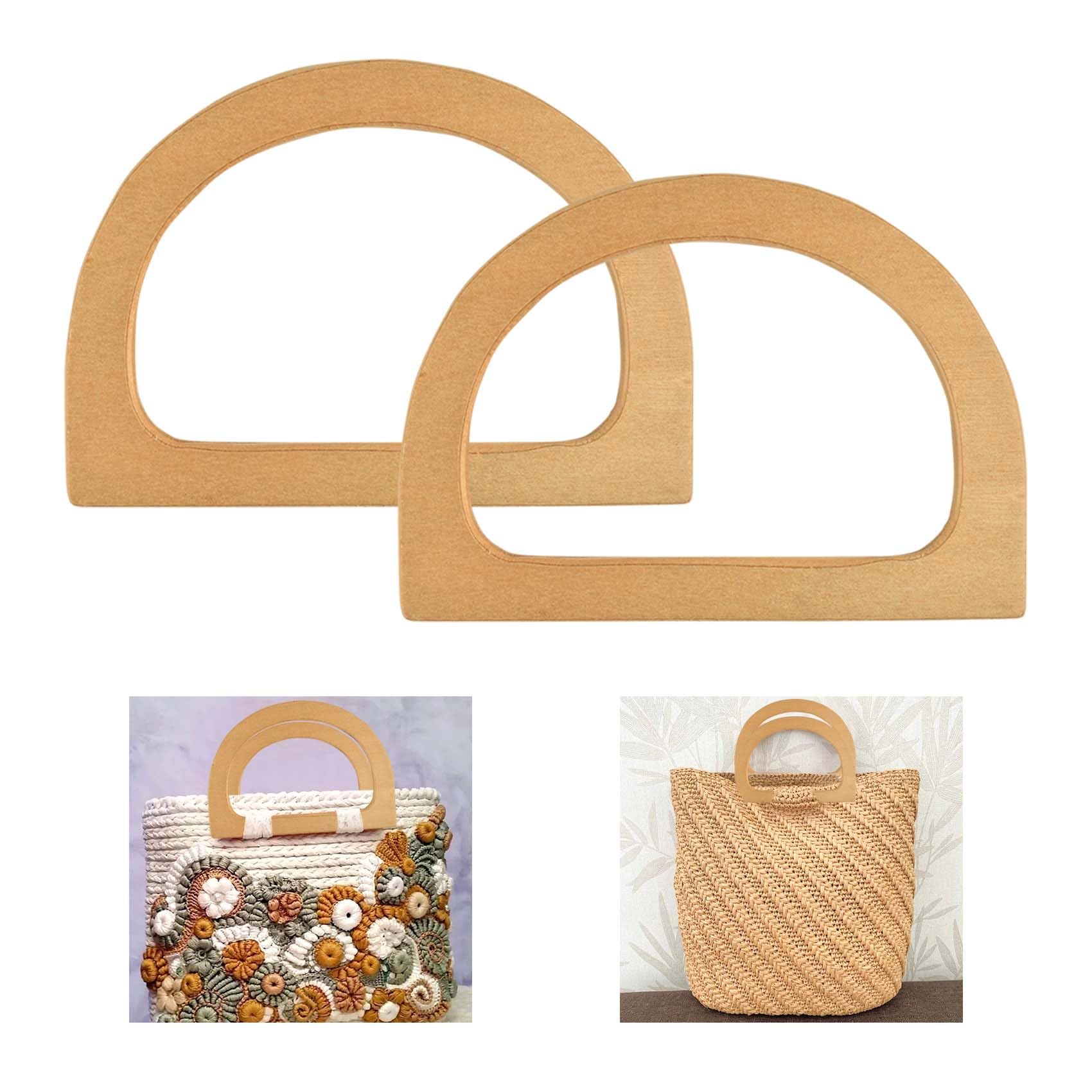 2 Pcs Wooden Bag Handles for Crochet Bag Making, D Shaped Handbag Straps, Adult Craft Kits, Replacement Accessories for Handmade Beach Bag Purse Handbags Straw Bag Shopping Bag