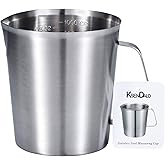 KSENDALO 1.0L/32oz SUS304 Stainless Steel Measuring Cup - Precision Engraved Markings for Liquid, Coffee, Milk & Espresso - 4 Cup Kitchen Mixing Pitcher, Container for Baking & Frothing