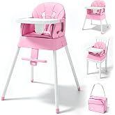 5 in 1 Foldable Baby High Chair,Convertible Highchair for Babies and Toddlers-Portable Infant Booster Seat,Foldable Dining Chair,Toddler High Chair with 5-Point Harness,Removable Tray (Pink)