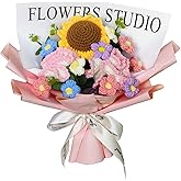 Forvermand Crochet Flowers Bouquet,Handmade Knitted Carnation Daisy Artificial Flowers Home Decor Gift for Mother's Day Birthday Wedding Christmas Thanksgiving Anniversary Pink