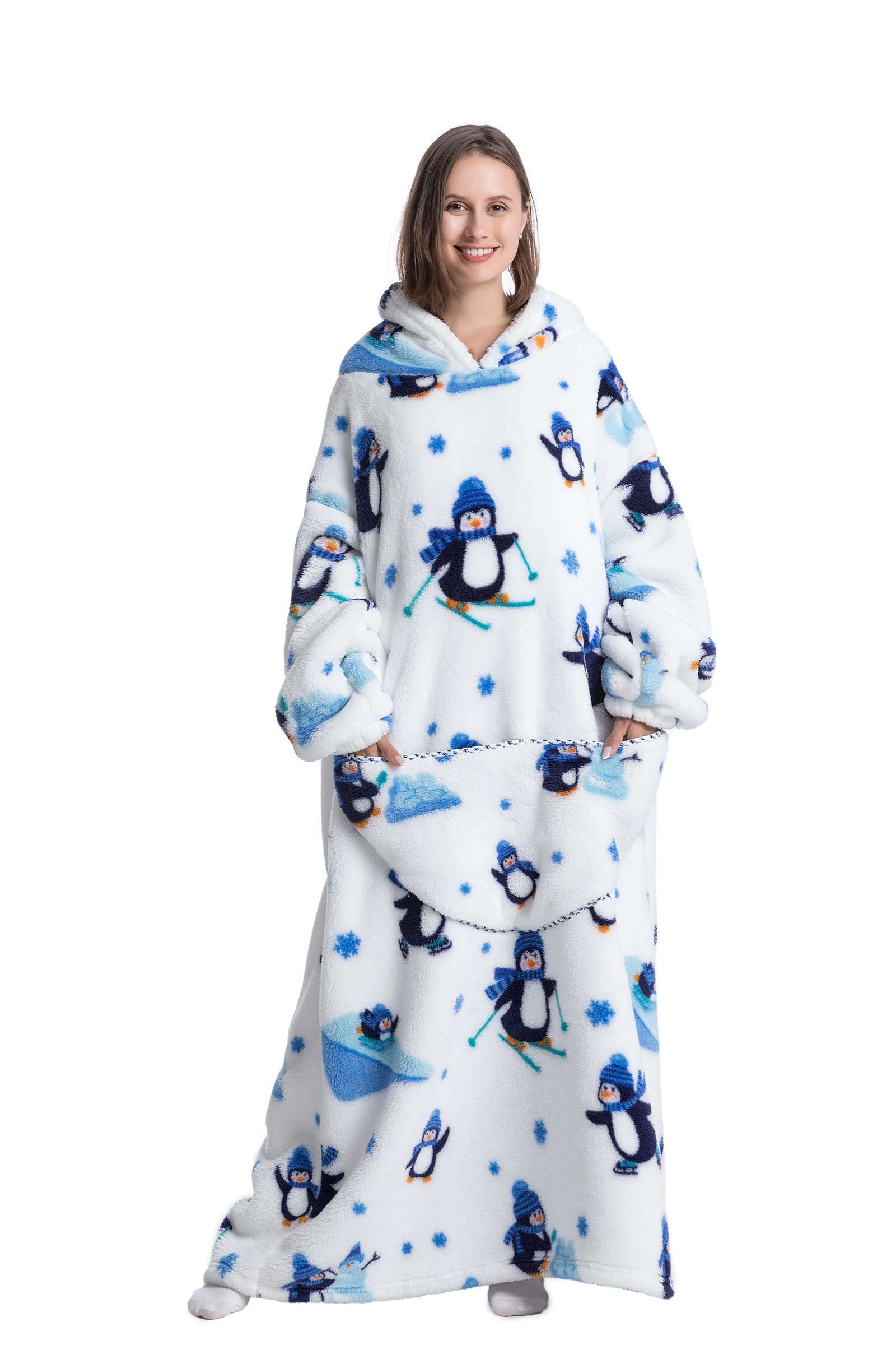 Pterygoid Extra Long Oversized Blanket Hoodie,Wearable Hooded Blanket Adult for Women and Men,Hoodie Blanket with Pocket,Fluffy Throw Sweatshirt