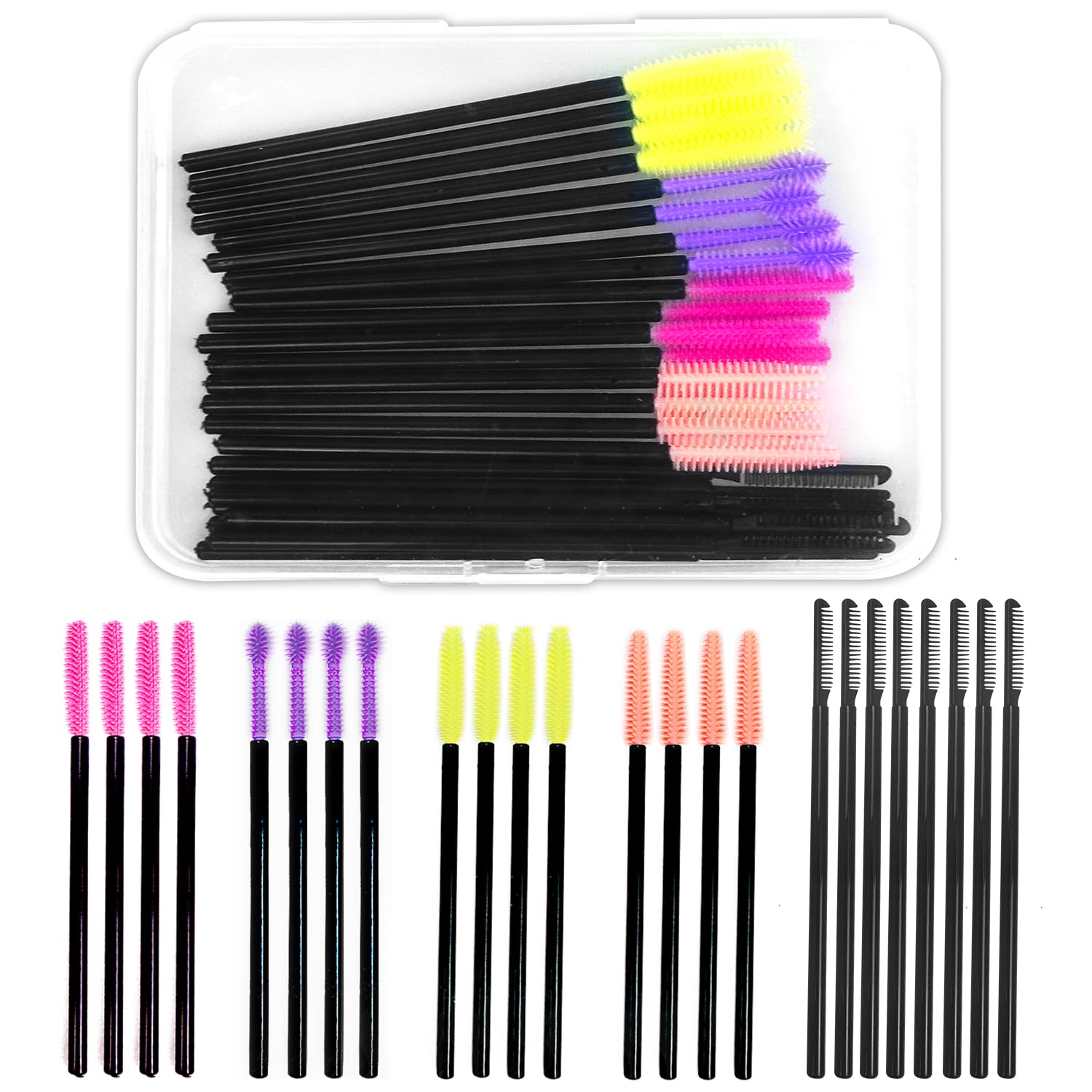 16pcs 5 Styles Silicone Eyelashes Makeup Brushes, Silicone Mascara Wands, Eyelash Brush, Applicator Eyebrow, Eyelash Extension Tools, Mascara Wands Applicator Spoolers Makeup Tool, Reusable,Washable