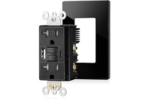 SURAIELEC 20 Amp GFCI Outlet with USB Ports, Self-Test GFCI Combination with USB-C & USB-A, Tamper-Resistant GFCI Electrical Outlet, GFCI Outlet with Screwless Wall Plate, ETL Listed,Black,1-Pack
