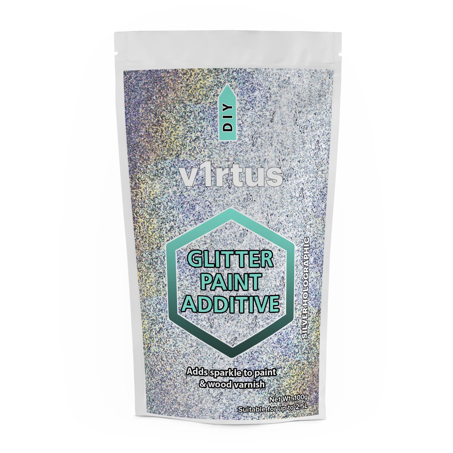 Silver Holographic Glitter Paint Additive 100g | Sparkle Glitter Paint for Walls Interior Exterior, v1rtus