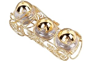 3 Piece Set European Style Gold Sugar Jar with Lid & Spoon, Polished Glass Seasoning Jar, Condiment Pot for Restaurants, Hote