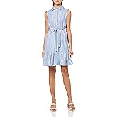 Tommy Hilfiger Womens Ruffle Hem Sleeveless Shirt Dress