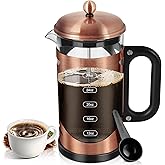 YMMIND 34 Ounce French Press Coffee Maker Copper Stainless Steel Coffee Press, with 4-Level Filter System, Heat Resistant Thickness Borosilicate Glass, BPA-Free Brewed Coffee Pot for Camping Gifts