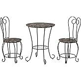 JOIN IRON 2-Piece Bistro Dining Set for Indoor Use, Marble-Look Tabletop with Gold Metal Frame, Vintage French Café Style Rou