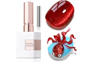 Double Rhythm 15ML Ice Glass Cat Eye Gel Polish with Magnet Holographic Glitter Shimmer Translucent Sheer Color Salon Soak Off Magnetic Nail at Home (Red Glitter-MC1108)