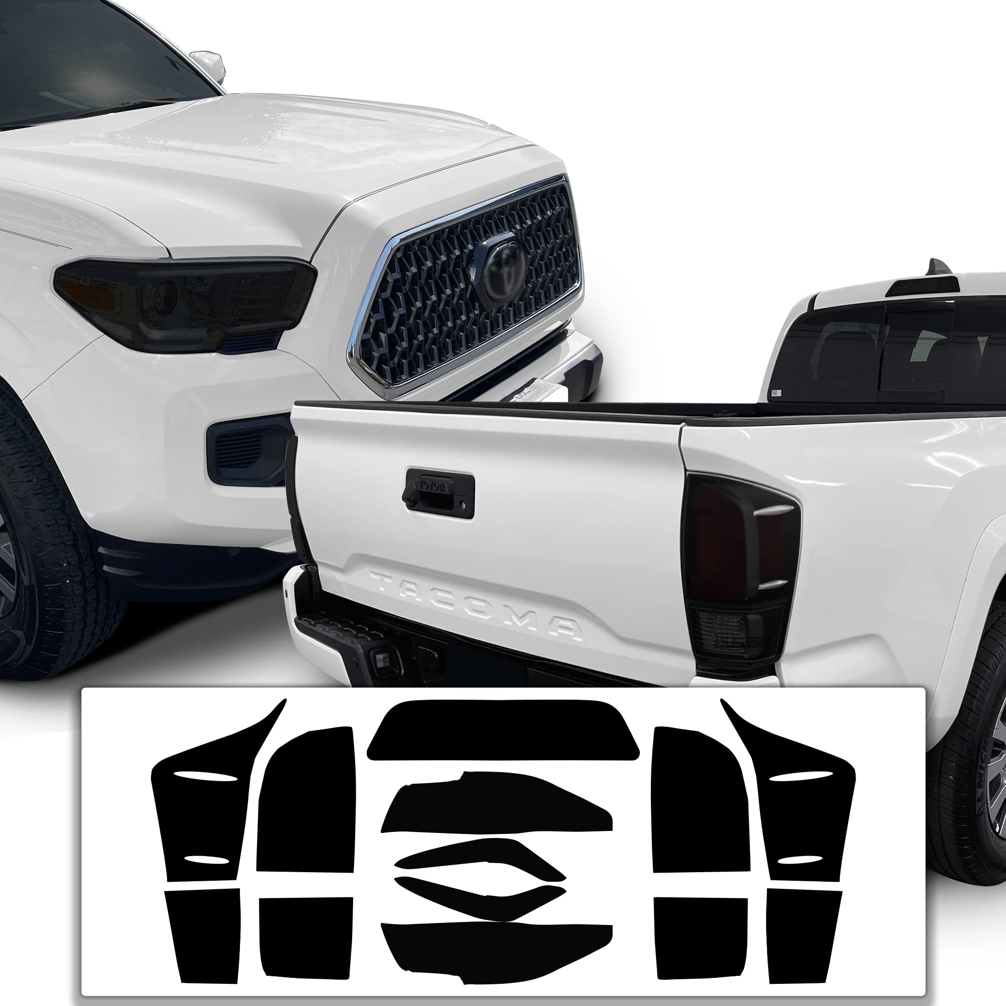 Photo 1 of BOGAR TECH DESIGNS - Complete Full Headlight and Taillight Precut Overlay Tint Kit with Tools Compatible with Toyota Tacoma 2016-2023, Dark