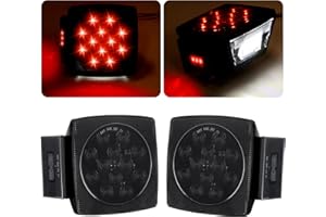 Jamarco Square Led Trailer Tail Lights, 12V Smoked Red Square LED Submersible Trailer Lights Stop Tail Turn Signal Lights License for Utility Trailer Camper Truck RV Marine Snowmobile Left and Right