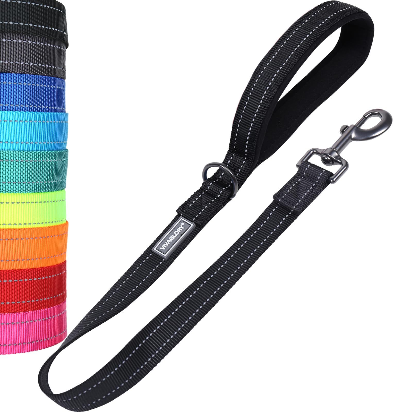 VIVAGLORY Short Dog Lead Closerok Traffic Leash for Dog with Soft Padded Handle for Training & Walking, 61cm, Black