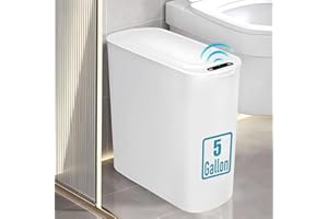 TIPGO 5 Gallon Motion Senor Bathroom Trash Can with Lid, Automatic Garbage Can Touchless, Smart Plastic Waste Basket for Narrow Spaces, Bathroom, Office, Bedroom, Living Room (White)