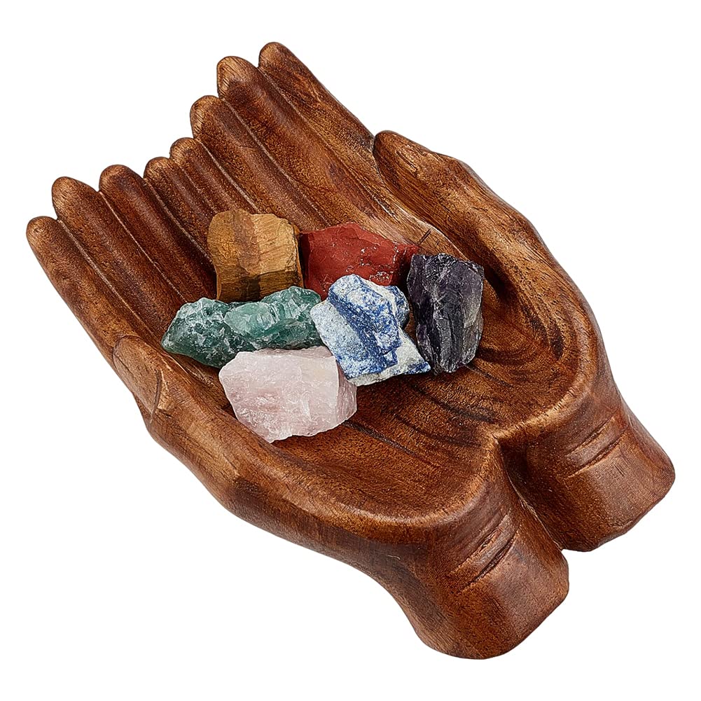 AHANDMAKER Carved Hand Decorative Bowl, Crystal Holder for Natural Stones Display, Crystal Tray, Crystal Display Shelf, Wood Key Bowl, Offering bowl for Rock Display, Wooden Bowls for Decor