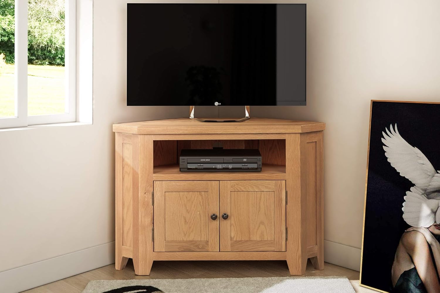 Hallowood Furniture Cotswold Oak Corner TV Unit with Cable Hole and Storage Cupboard - Image 5