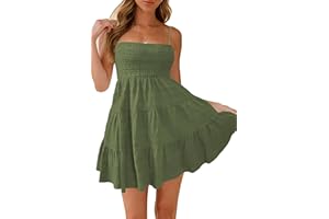 HVEPUO Women Spaghetti Strap Sleeveless Smock Cami Mini Dress Summer Flowy Boho Vacation A Line Swing Short Dresses for Women