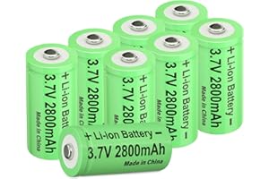 CBJJ 3.7V 16340 Battery 2800mAh 16340 Rechargeable Battery 3.7 Volt Rechargeable Battery for Flashlight (8 Pack, Green)