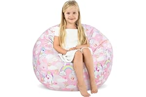 Decalsweet Bean Bag Chair for Kids Stuffed Animal Storage Beanbag Chairs,Toddler Toy Storage Organizer for Girls and Boys,Large 32'' Cover Only（No Filling)
