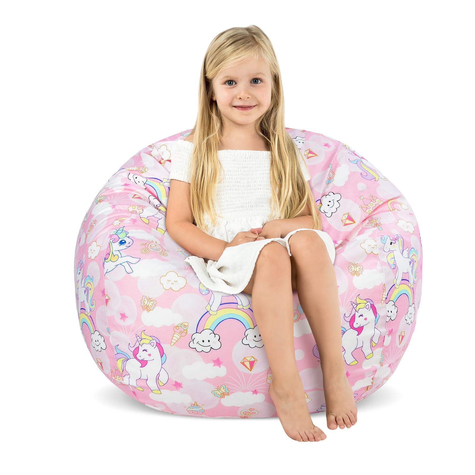 Pink Unicorn Kids Bean Bag Chair-Cover Only-Large Stuffed Animal Storage Bean Bag for Girls Indoor Outdoor (No Filling)