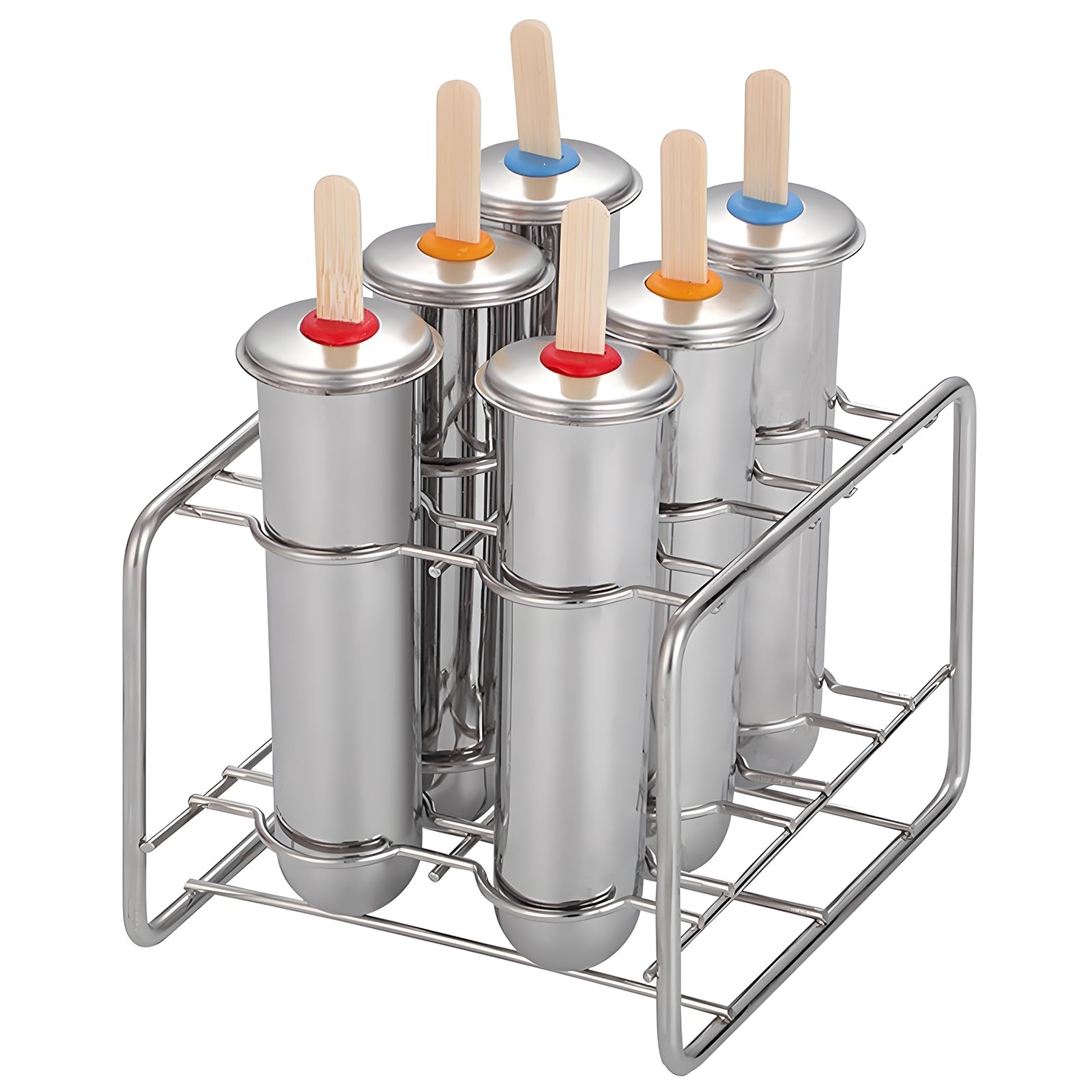 Photo 1 of Stainless Steel Popsicle Molds, Set of 6 Ice Cream Maker, Ice Pop Molds With Holder, Metal Reusable Homemade Popsicle Molds with Sticks and Bags (Round Cup, No Slot)
