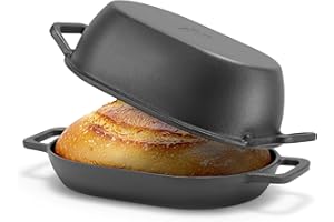 Northriver Casting 5 Qt Oval Cast Iron Dutch Oven for Bread Baking – 12"x8" Pre-Seasoned Combo Cooker with Deep Lid & Shallow