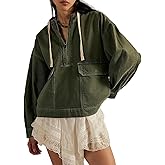 yoeasy Women's Sweatshirt Denim Hoodies Oversized Long Sleeve Half Zip Casual Jean Hooded Loose Pullover Tops with Pockets