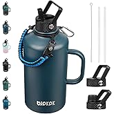 BJPKPK 2/3 Gallon Water Bottle Insulated with Straw Lid, 87oz Large, Stainless Steel Water Bottles with 3 Lids and Paracord Strap, Double Wall Vacuum Metal Water Jug,Navy Blue