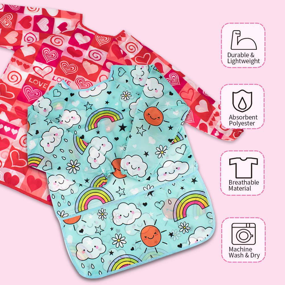 CUBACO Kids Painting Apron, 2pcs Waterproof Art Smocks For Child 3-8 Years, Kids Smocks for Painting Aprons with Long Sleeve