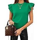 Cicy Bell Womens Ruffle Sleeve Cropped Sweaters Tops Ribbed Knit Lightweight Crewneck Pullover Casual Trendy T Shirts Blouses