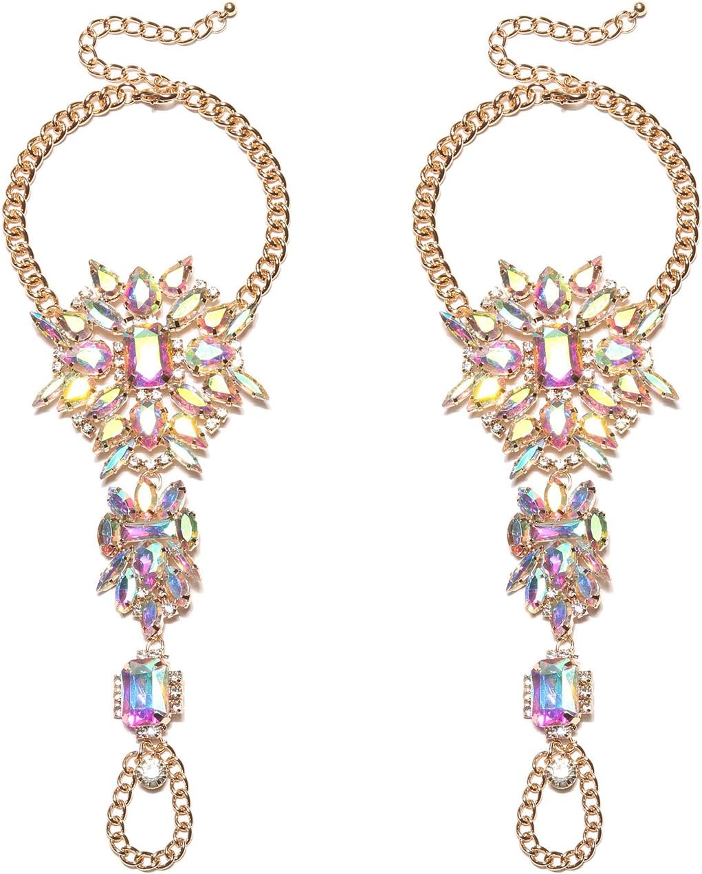 Holylove 1 Pair 2 Color Crystal Foot Jewelry for Women Barefoot Sandals Beach Wedding with Gift Box