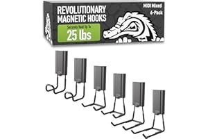 GATOR MAGNETICS MIDI 2.5 & 4" Open Hooks, 25 lb Heavy Duty Magnetic Hooks for Steel Surfaces, Patented Easy-Release, Non-Slip Grip – Storage & Organization, Garage, Shed, Home, Cleaning Tools -6 Pack