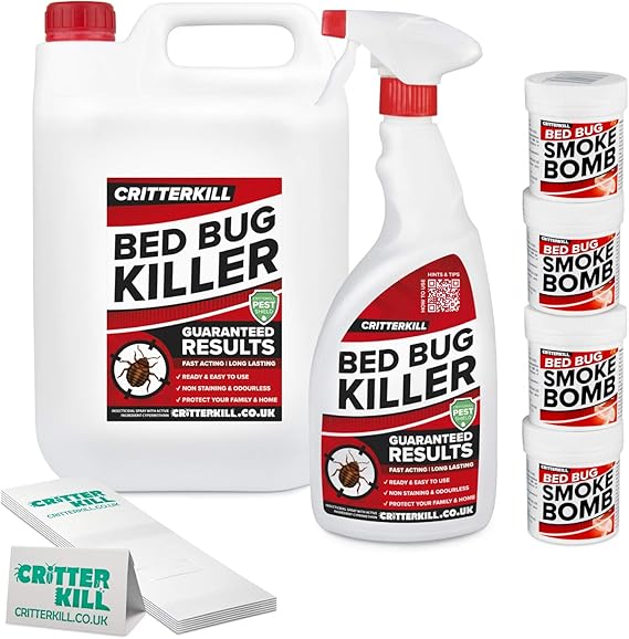 CritterKill Bed Bug Killer Kit For Medium Level Home Infestation Bedbug Spray + Smoke Bombs