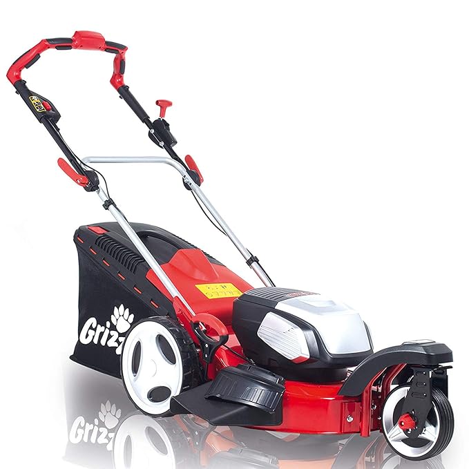 Grizzly Akku Rasenmäher Trike 4046, 40 V 4.0 Ah Lithium Ionen Akku 144 Wh, bewegliches Vorderrad, 46 cm Schnittbreite, Mulchf