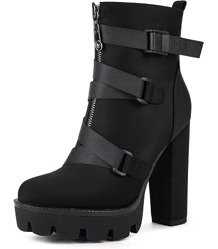 Amazon.com | onlymaker Square Toe Ankle Boots with Grommets Black