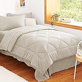 CozyLux Twin XL Comforter Set Beige - 5 Pieces Twin Extra Long Bed in a Bag for College Dorm, All Season Bedding Set for Girls and Boys, Soft Bed Set with Comforter, Sheets, Pillowcase & Sham