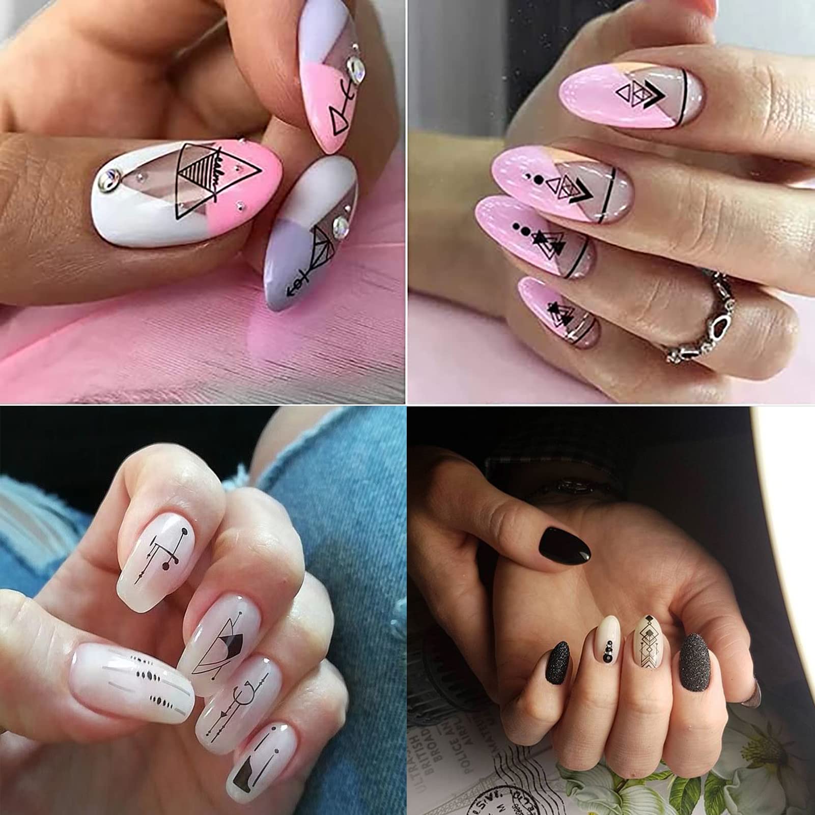 10 Sheets Black White Geometric Nail Art Stickers Decals 3D Self-Adhesive DIY Geometry Triangular Rhombus Minimalist Design Acrylic Nails Supplies Manicure Decorations Tip for Women Men - Image 6
