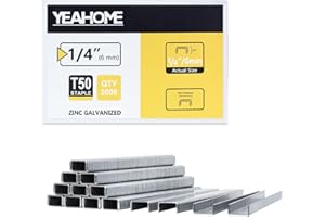 YEAHOME Heavy Duty Staples, 2000 Counts 1/4 inch T50 Staples, 20 Gauge Galvanized 3/8 Inch Crown Upholstery Staple for Pneumatic, Electric T50 Staple Gun