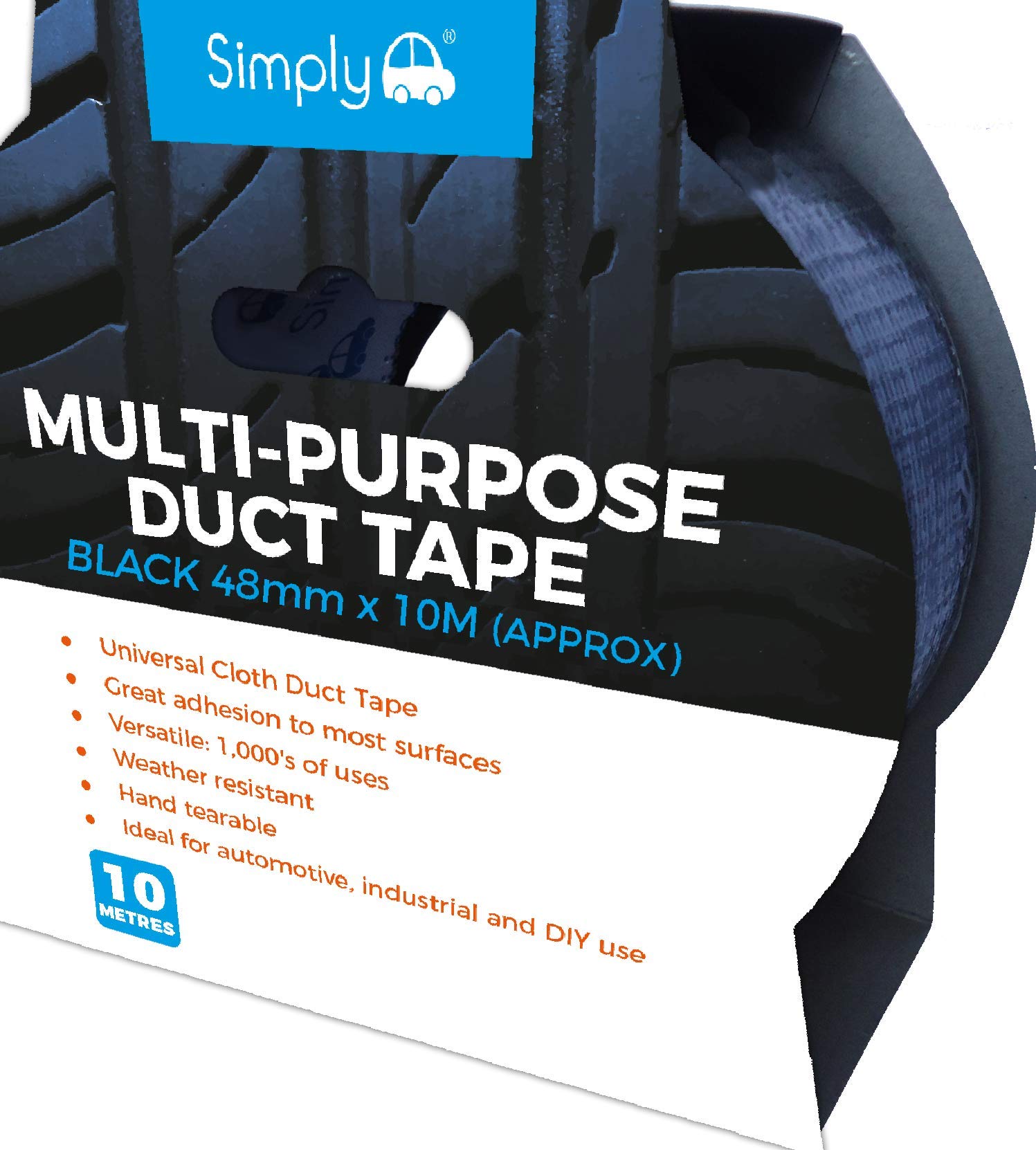 Simply DTB5010 Duct Tape 10m - Black - Heavy Duty & Super Stick - Strong Adhesive Universal Cloth Gaffer Tape