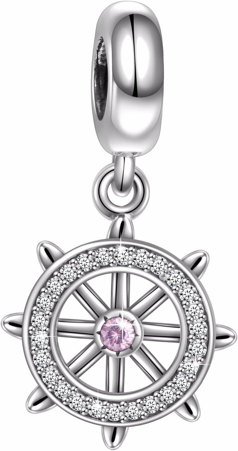 HQCROW 925 Sterling Silver Nautical Symbol of Hope Rudder Dangle Vintage Charms Bead for European Charm Bracelet