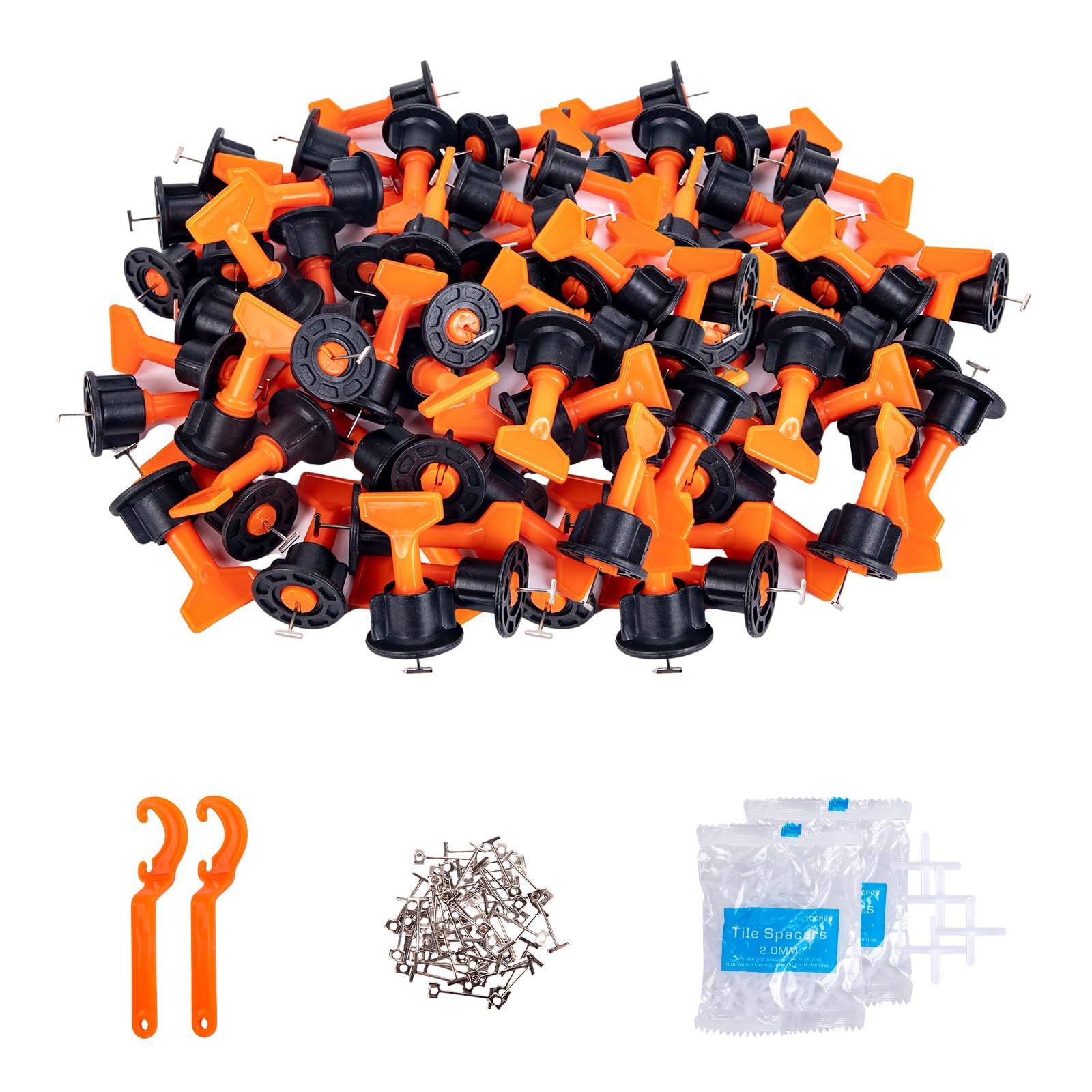 100Pcs Tile Leveling System 2mm + 200 Tile Spacers 2mm,Tile Spacers and Levellers,Tile Levelling System with 2mm Tile Spacers Floor Tile Spacers Tiling Spacers Tile Spacer,Tiling Tools and Accessories